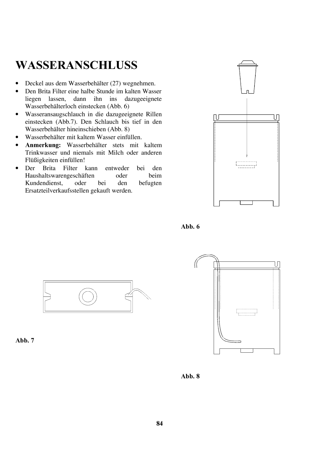 Zanussi ZCOF 637 X instruction manual Wasseranschluss 