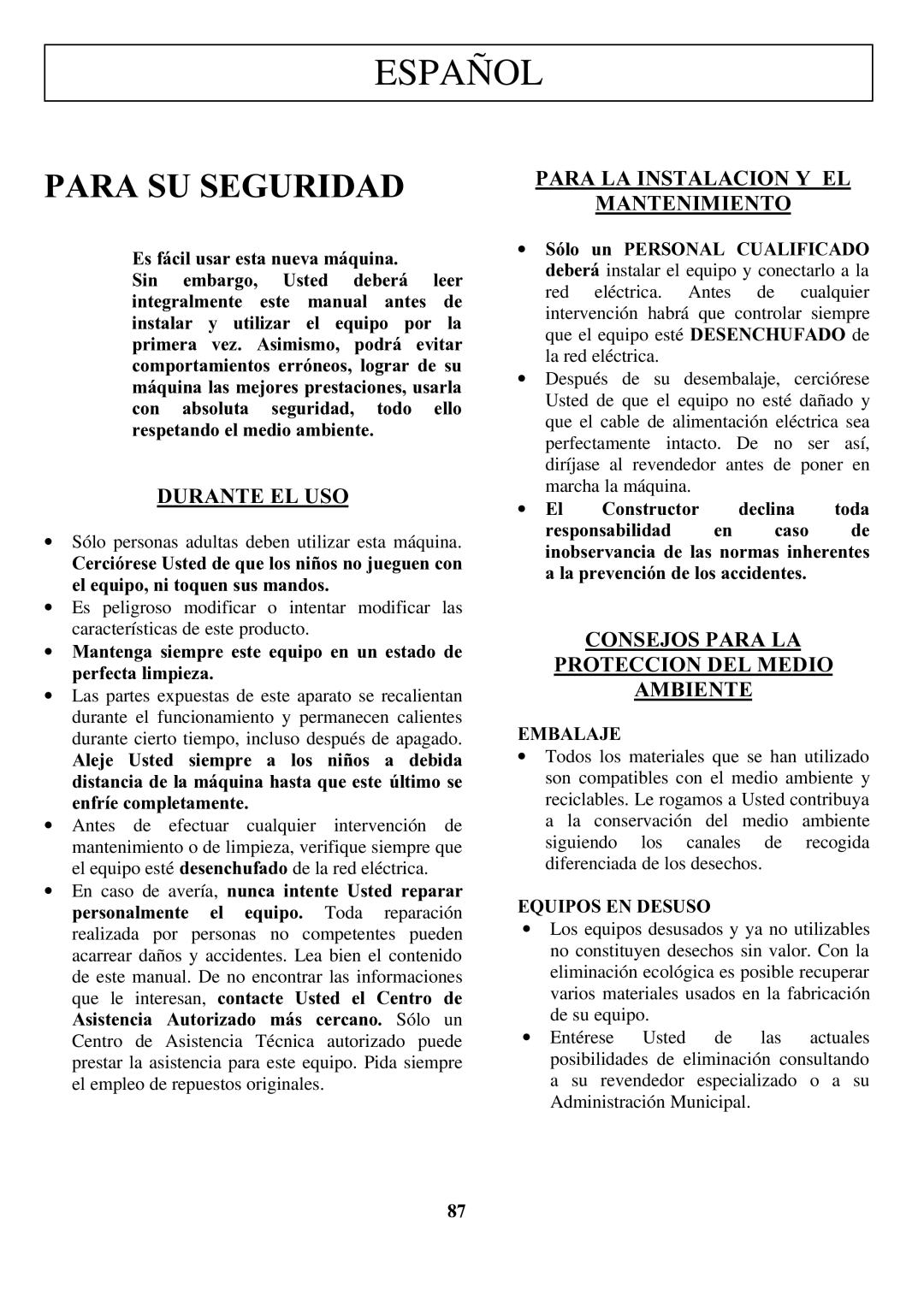 Zanussi ZCOF 637 X instruction manual Para SU Seguridad, Durante EL USO, Para LA Instalacion Y EL Mantenimiento 