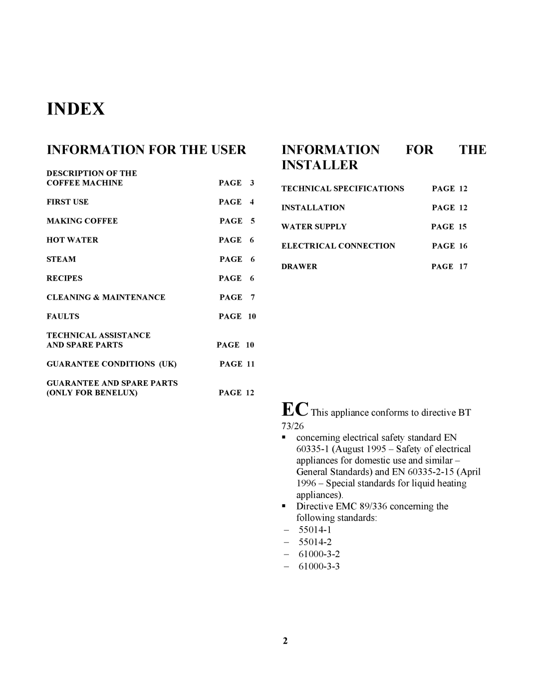 Zanussi ZCOF636X manual Index, Information for the User 