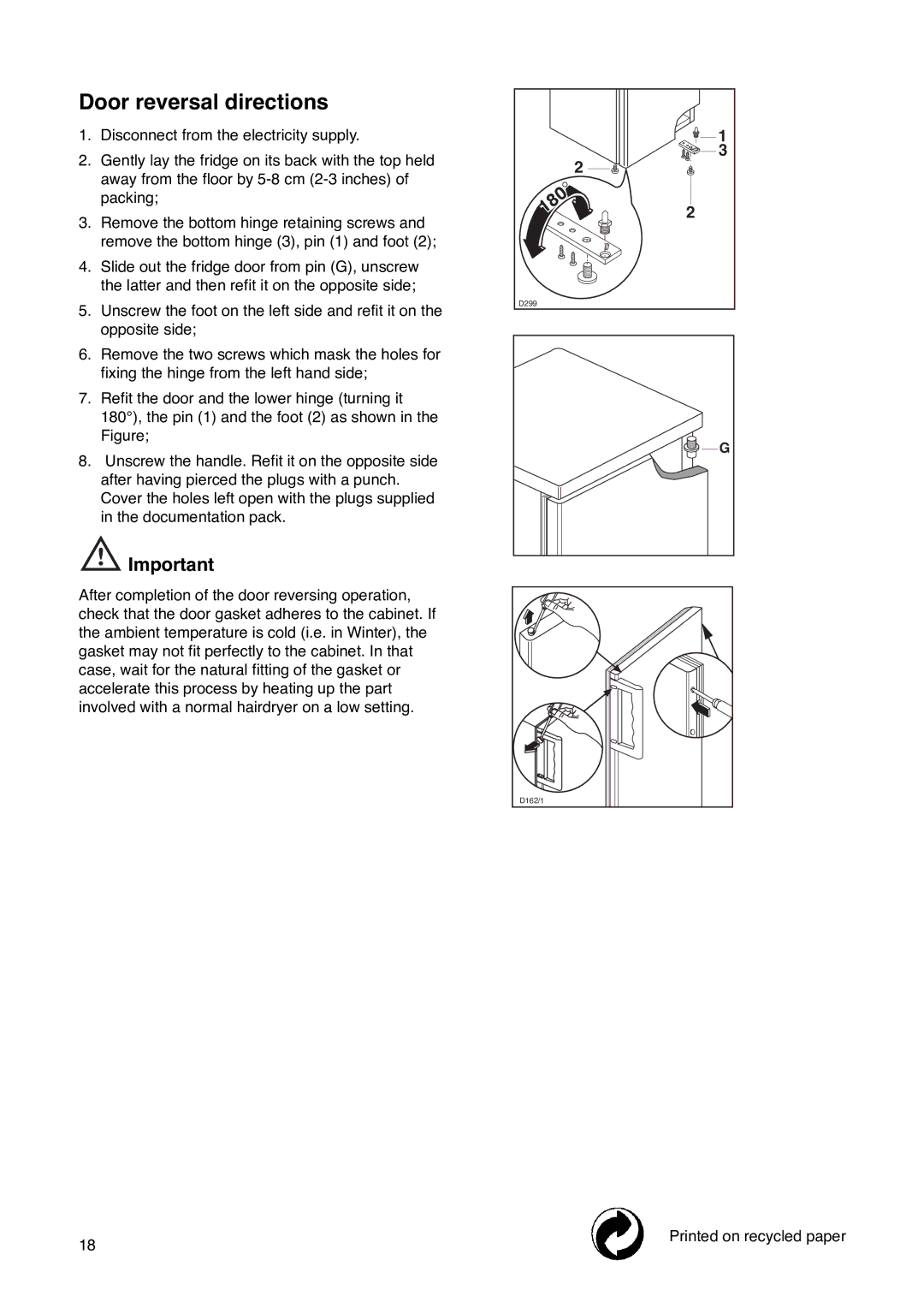 Zanussi ZCR 85 L manual Door reversal directions 