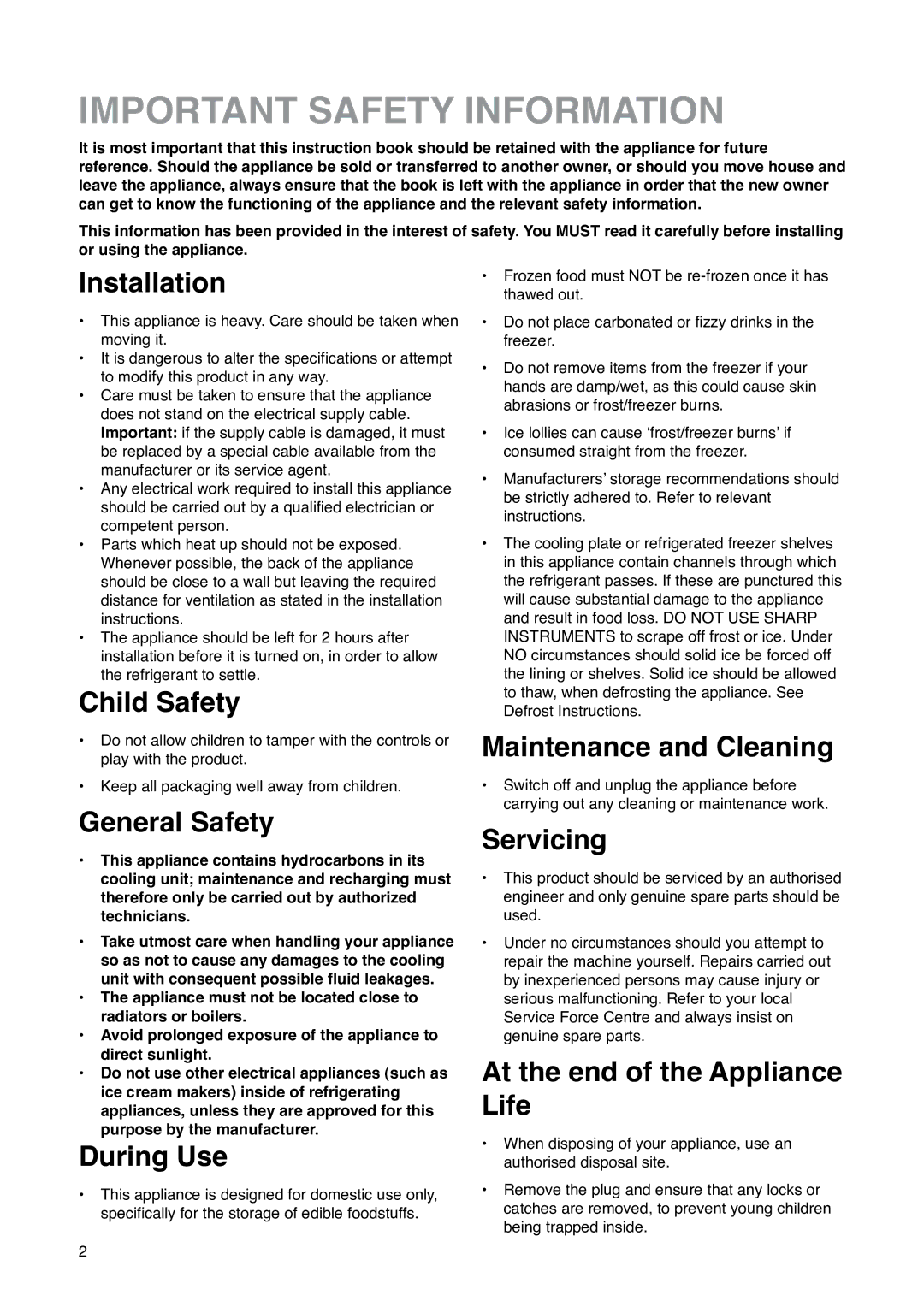 Zanussi ZCR 85 L manual Important Safety Information, Installation 