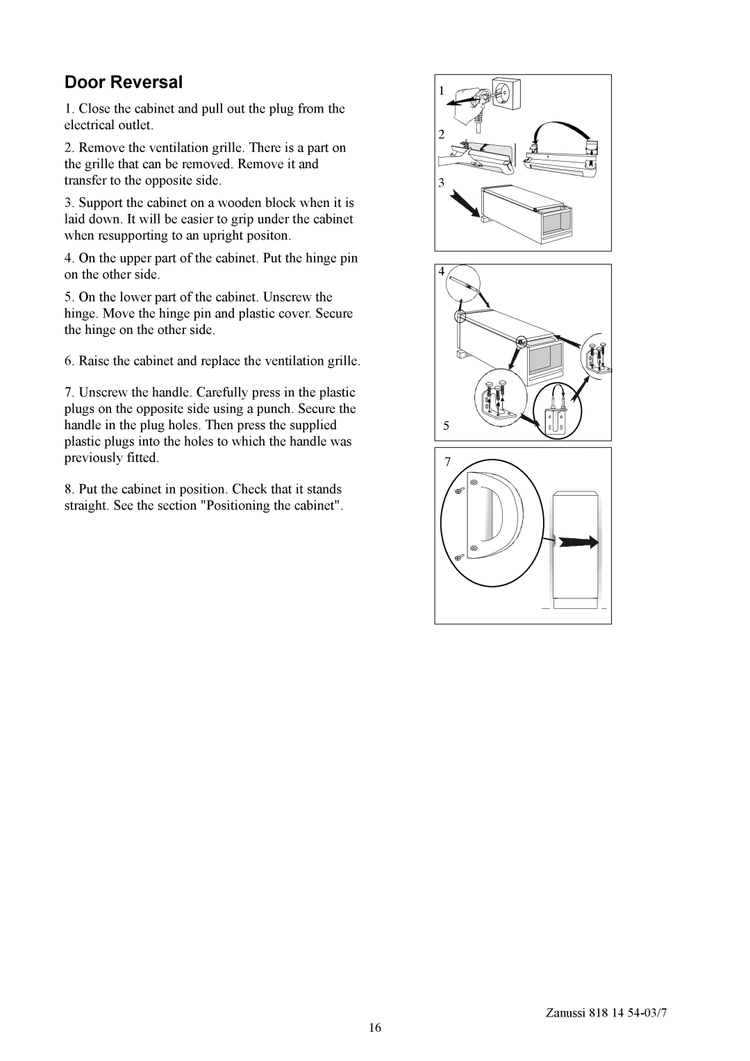 Zanussi ZCR135R manual Door Reversal 