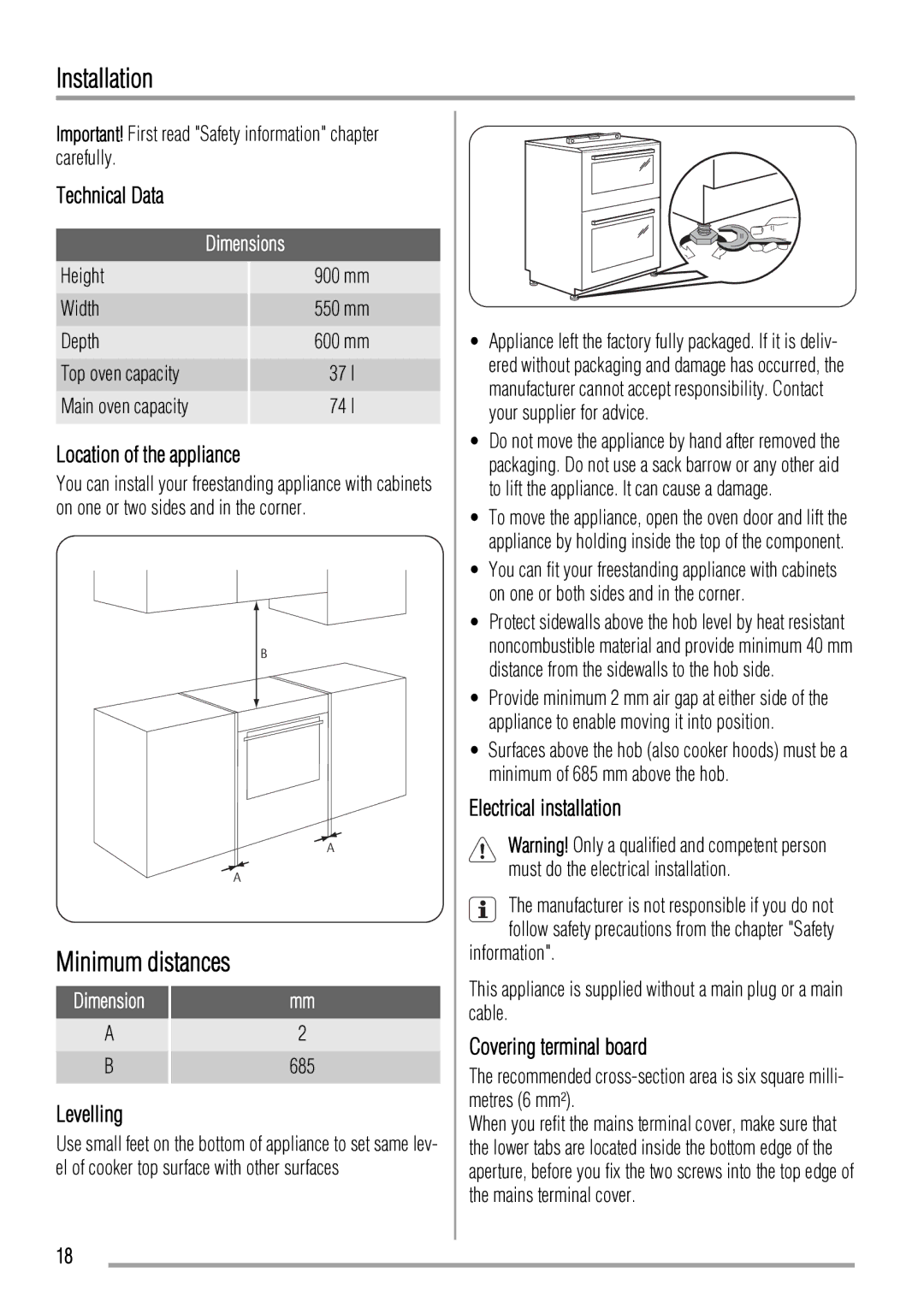 Zanussi ZCV550 manual Installation 