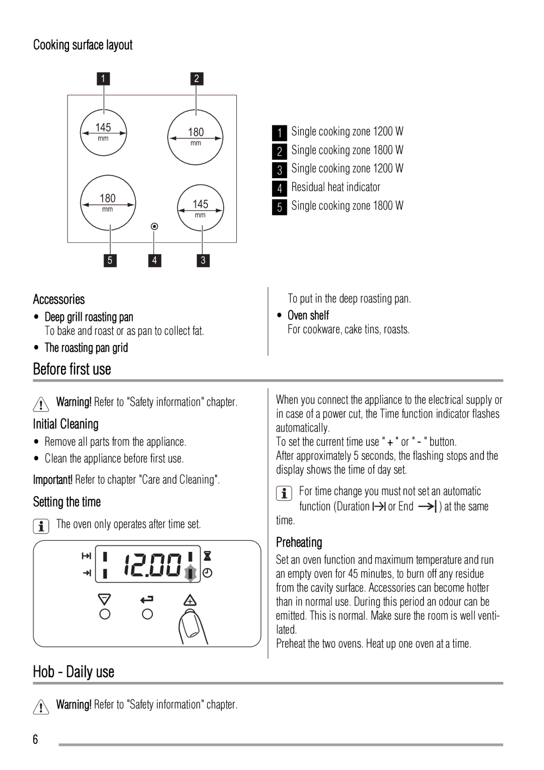 Zanussi ZCV550 manual Before first use, Hob Daily use 