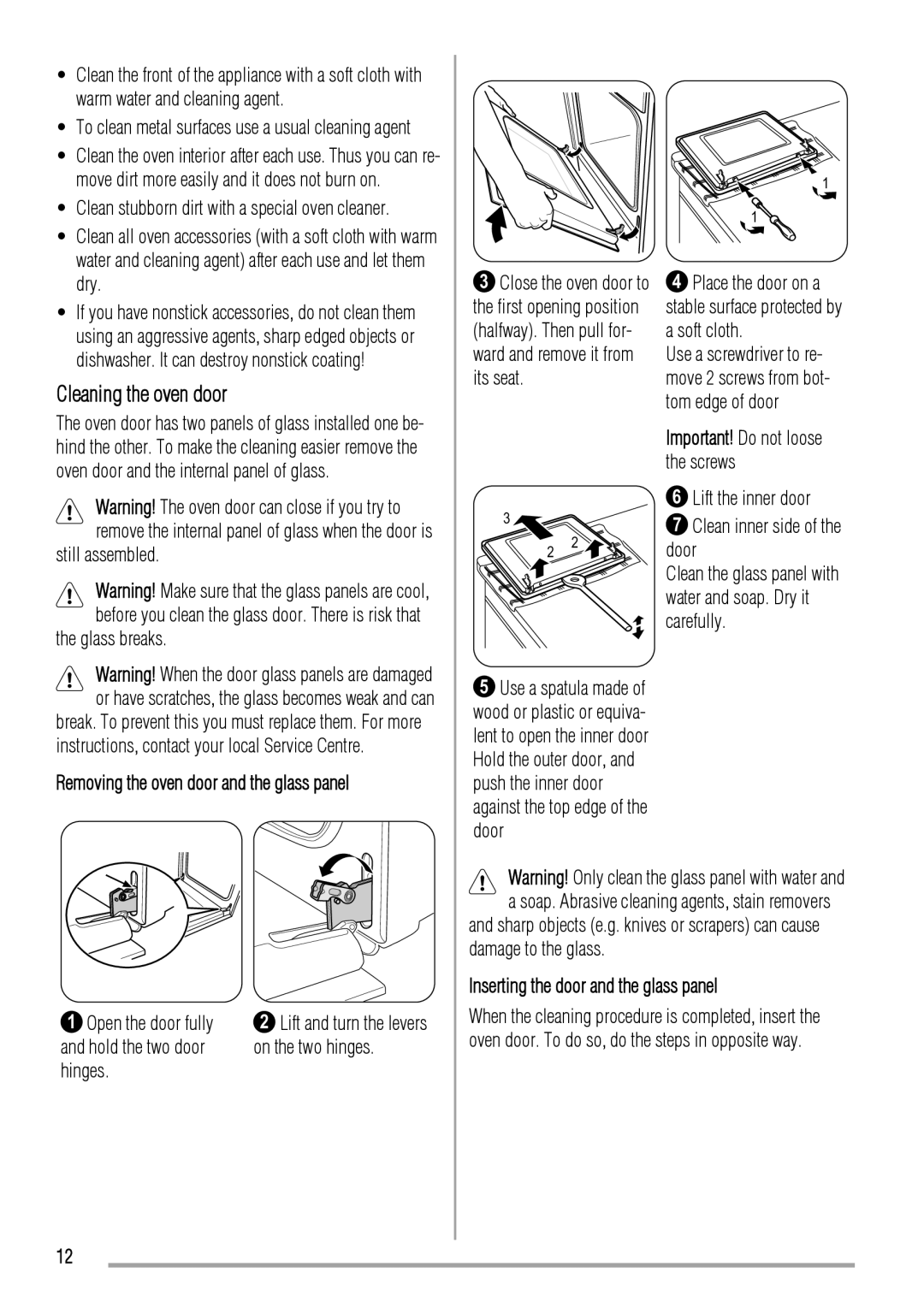 Zanussi ZCV560M user manual Cleaning the oven door 