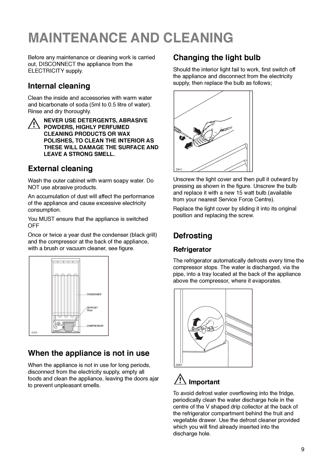 Zanussi ZD 50/17 RAL manual Maintenance and Cleaning 