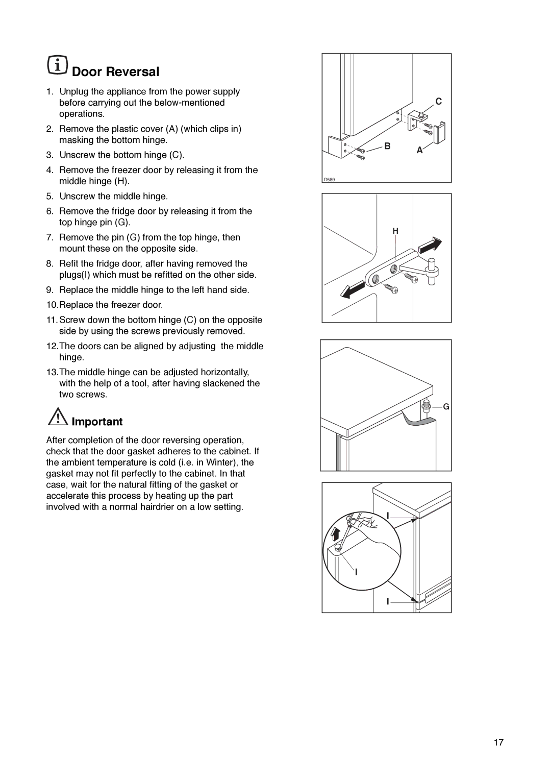 Zanussi ZD 50/33 R manual Door Reversal 