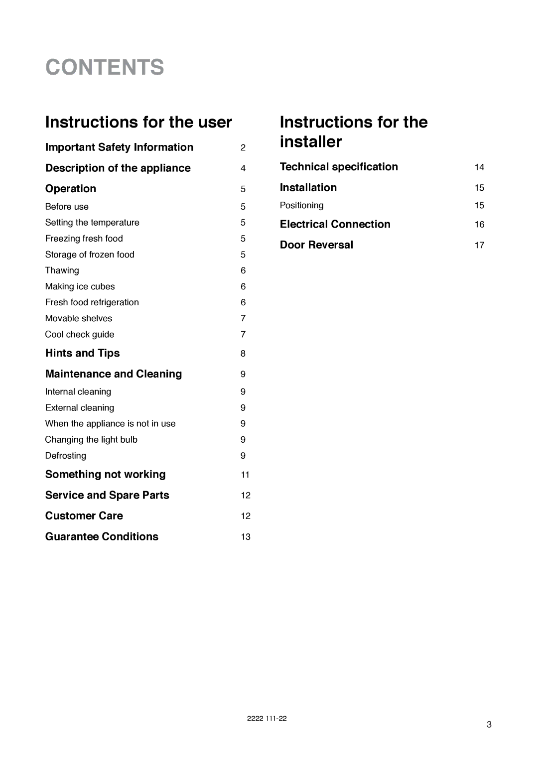 Zanussi ZD 50/33 R manual Contents 