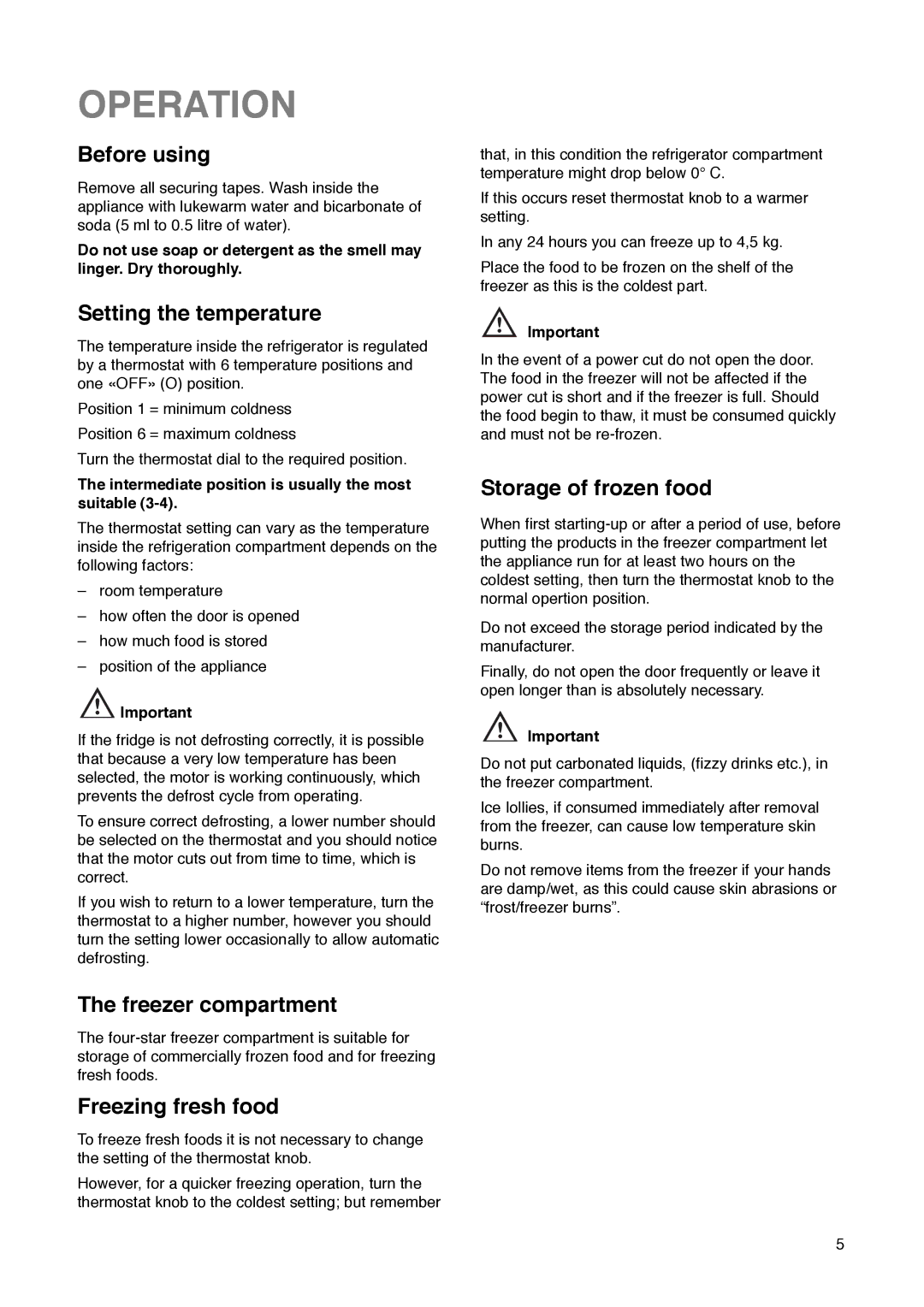 Zanussi ZD 50/33 R manual Operation 