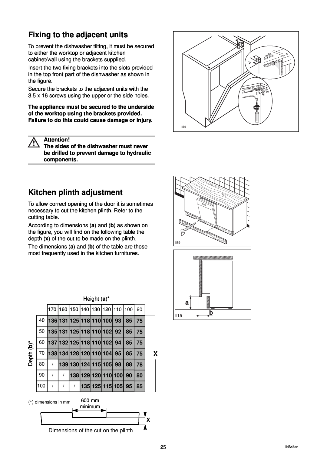 Zanussi ZD 684 manual Fixing to the adjacent units, Kitchen plinth adjustment 