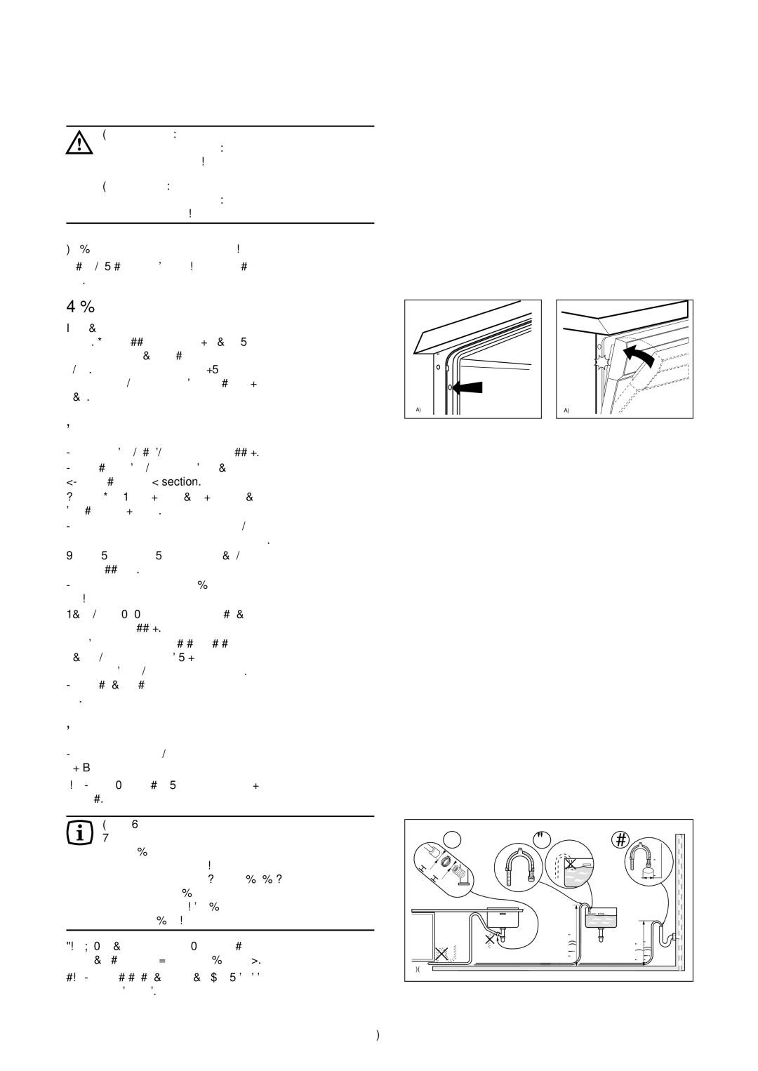 Zanussi ZD 694 manual Installation, Levelling, Water supply connections, Water outlet hose connection 