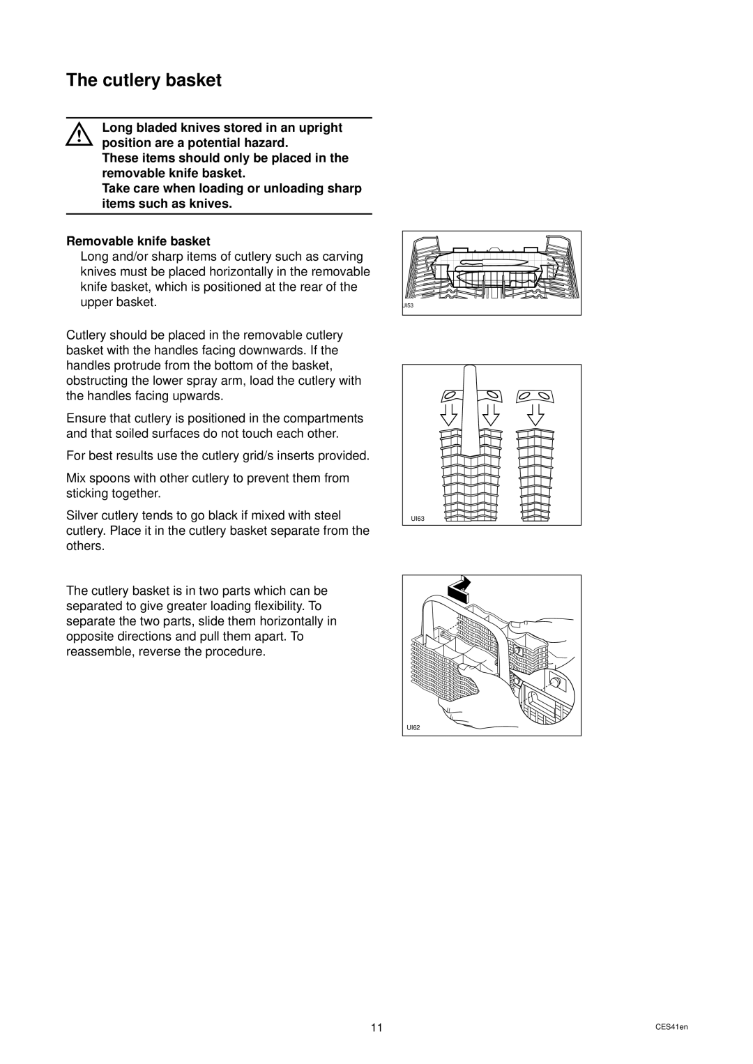 Zanussi ZD 699 ALU manual Cutlery basket, Removable knife basket, For best results use the cutlery grid/s inserts provided 