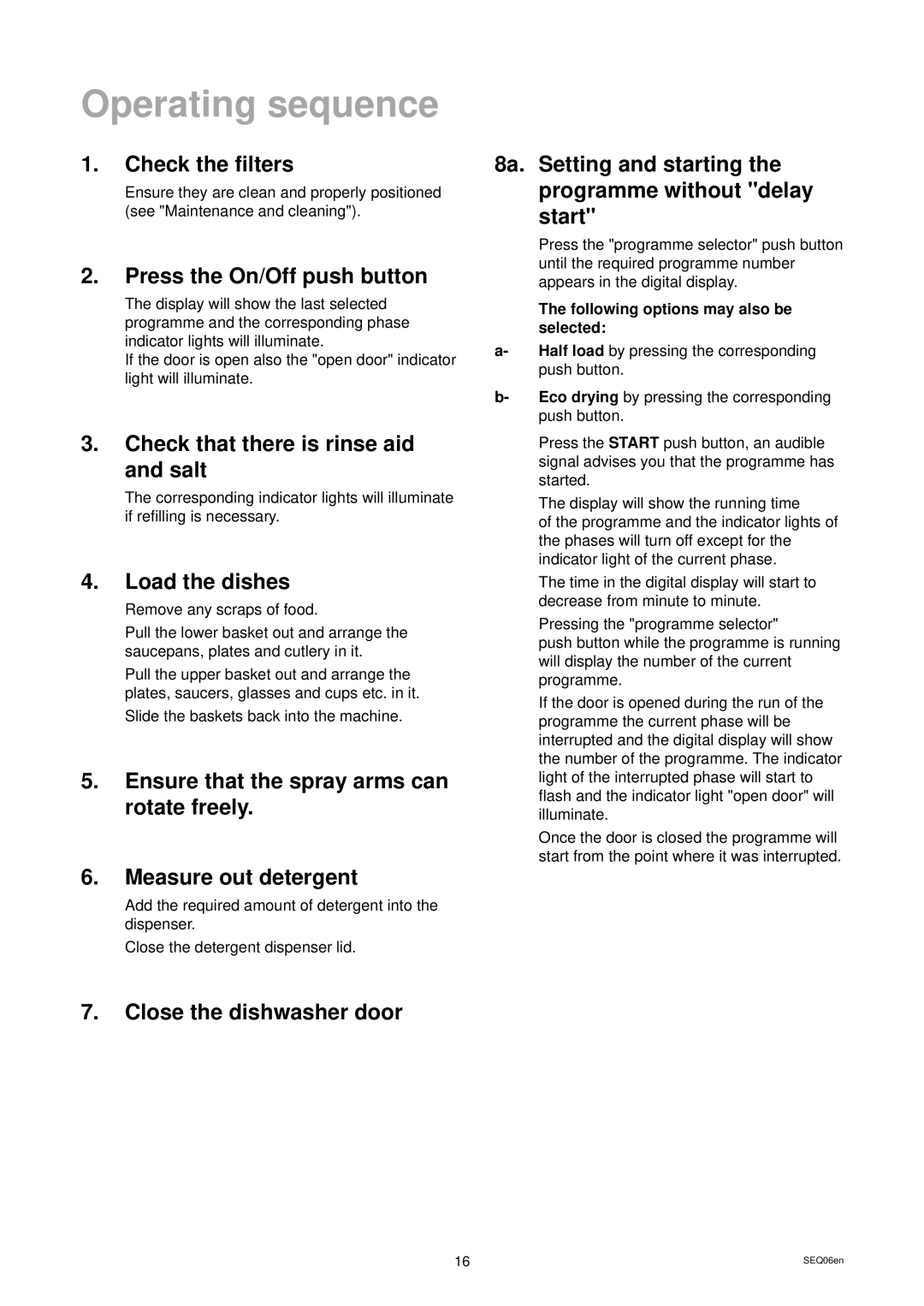 Zanussi ZD 699 ALU manual Operating sequence 