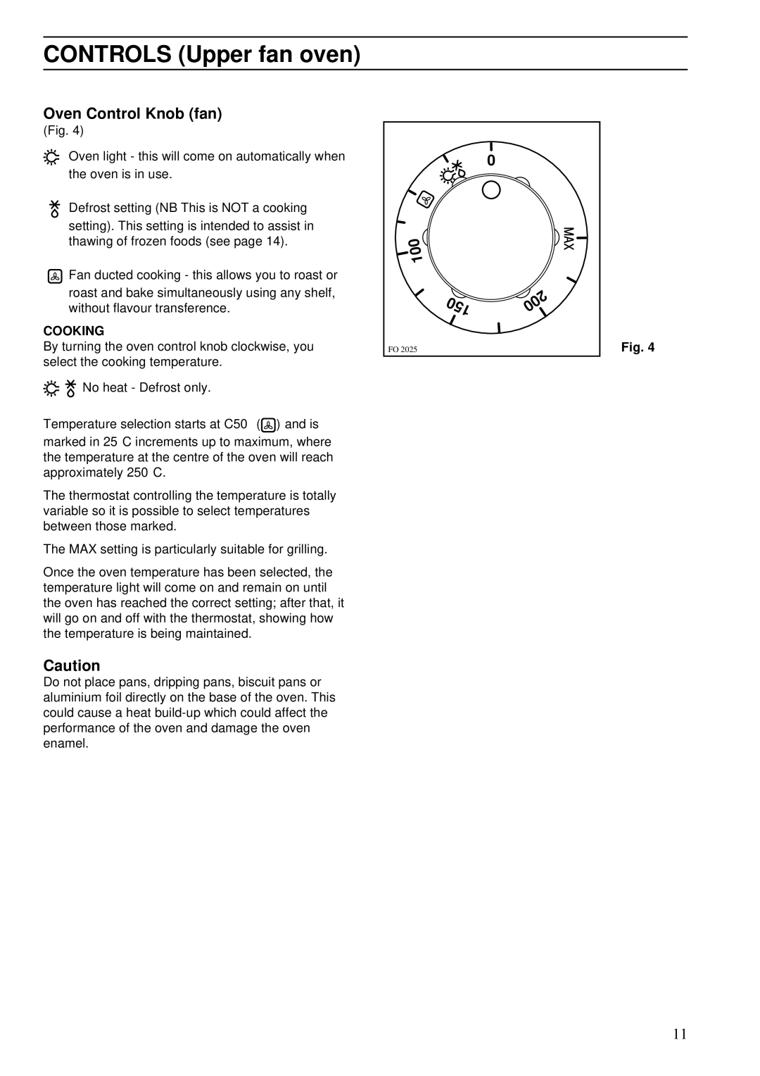 Zanussi ZDA 45 installation manual Oven Control Knob fan, 200 