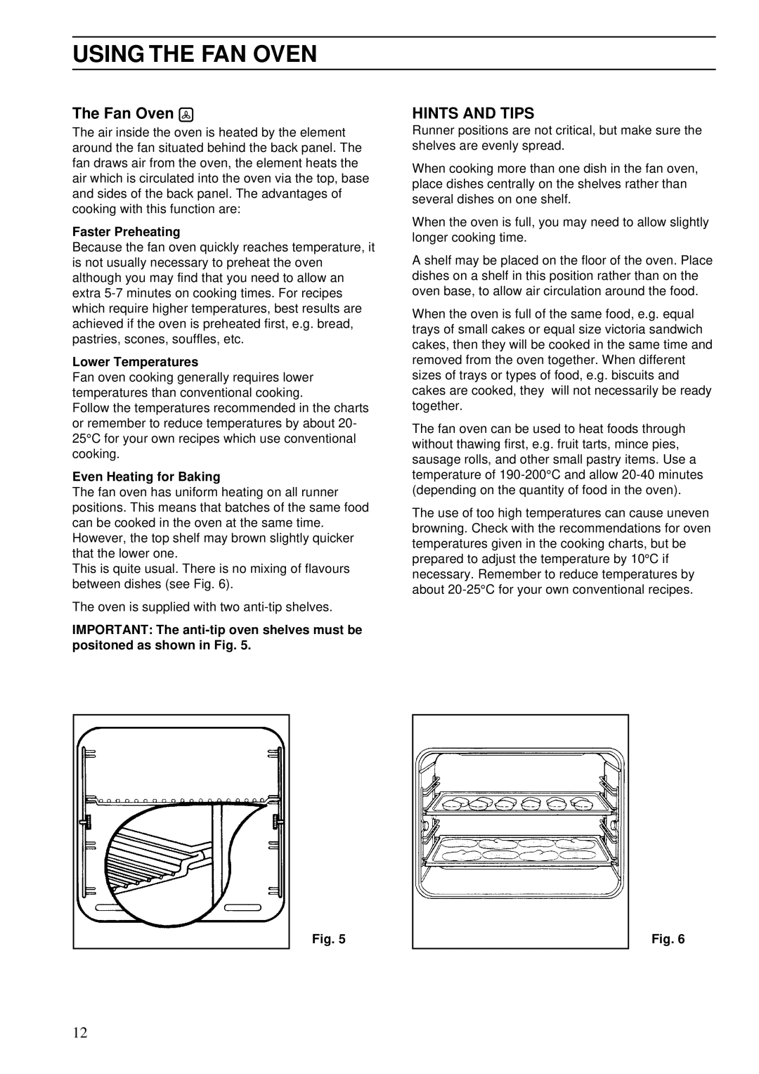 Zanussi ZDA 45 installation manual Using the FAN Oven, Fan Oven, Hints and Tips 