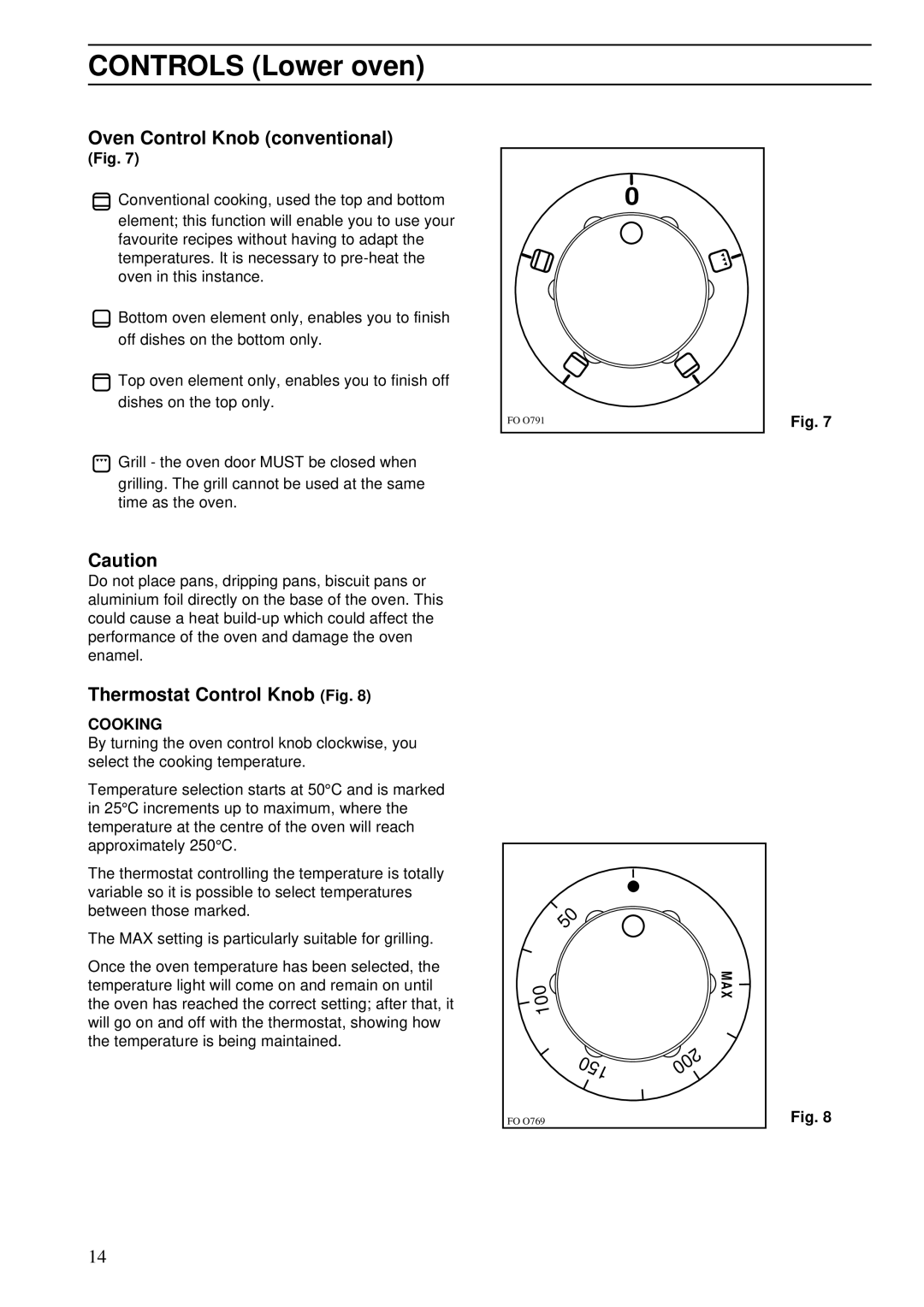 Zanussi ZDA 45 installation manual Oven Control Knob conventional, Thermostat Control Knob Fig 