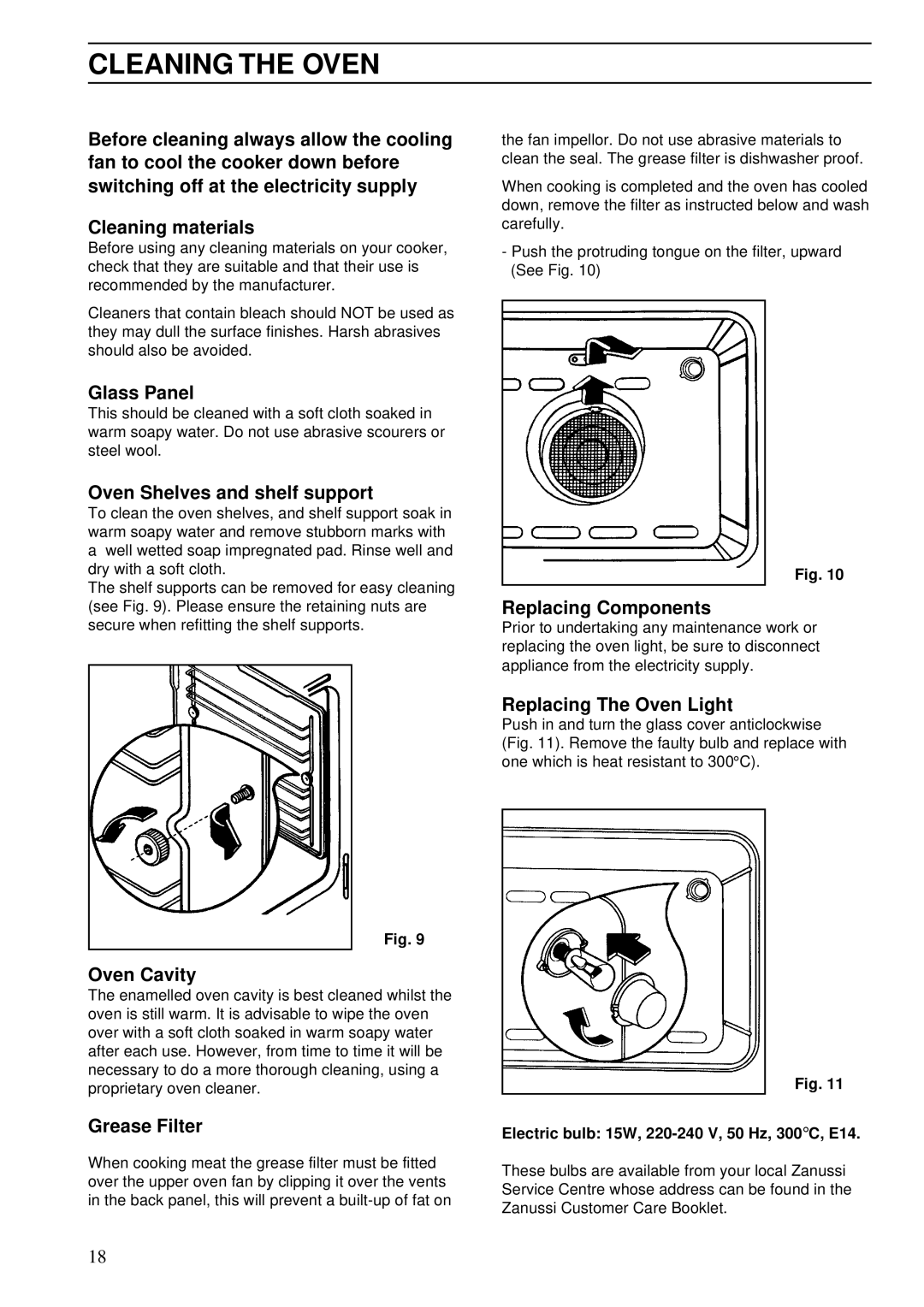 Zanussi ZDA 45 installation manual Cleaning the Oven 