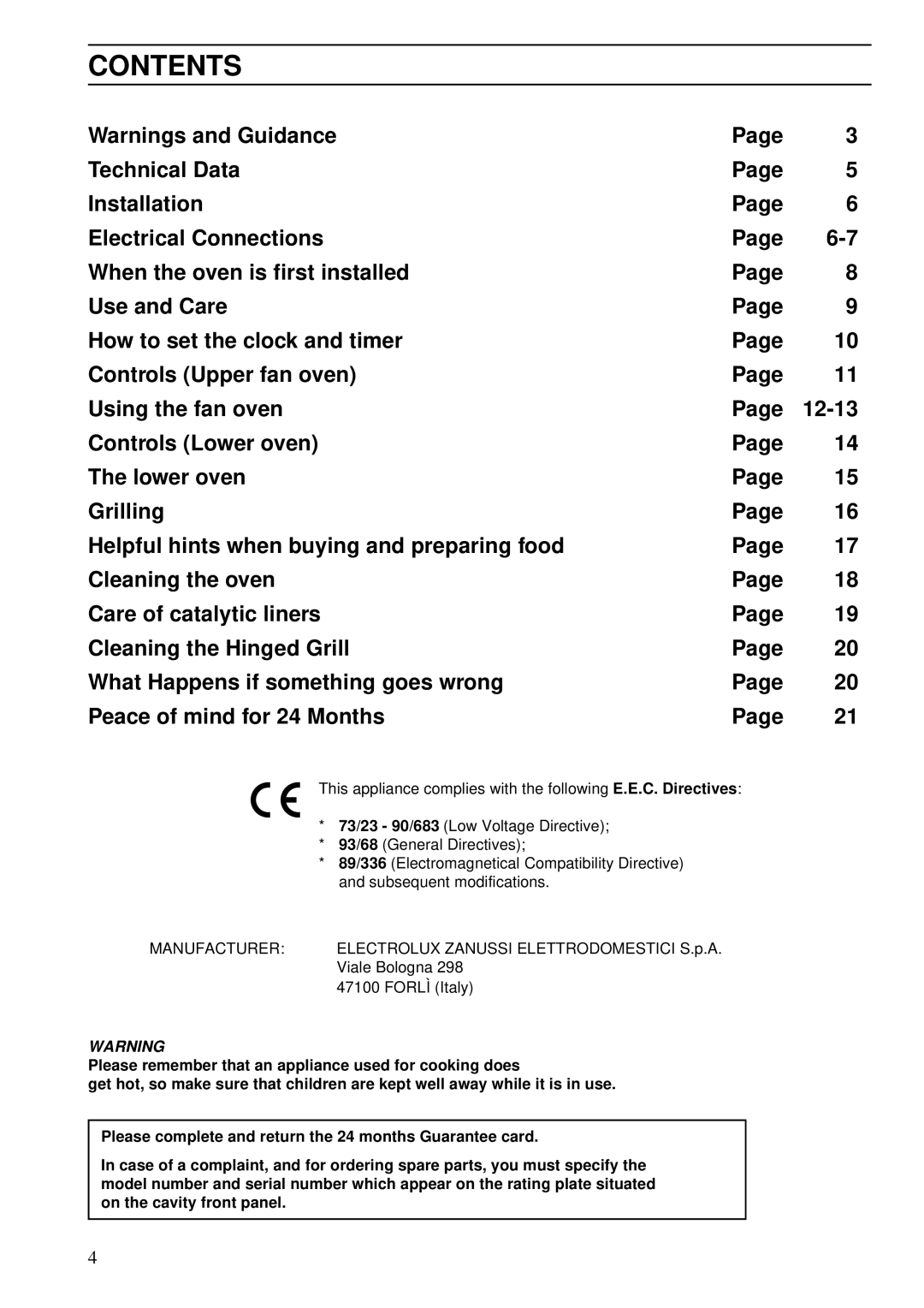 Zanussi ZDA 45 installation manual Contents 