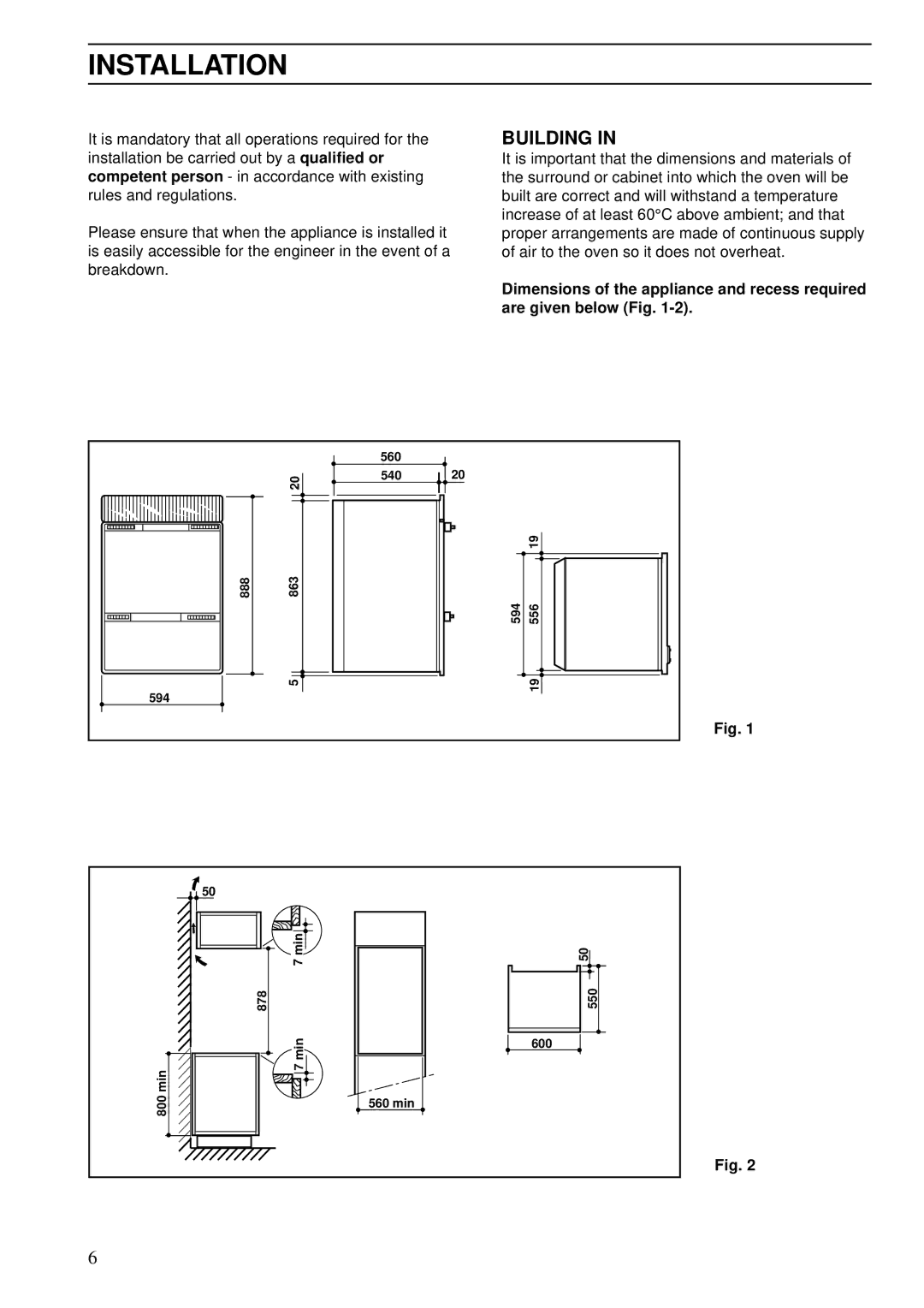 Zanussi ZDA 45 installation manual Installation, Building 