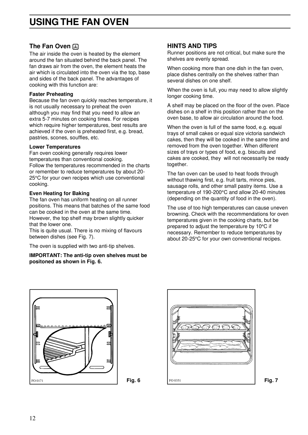 Zanussi ZDA 55 installation manual Using the FAN Oven, Fan Oven, Hints and Tips 