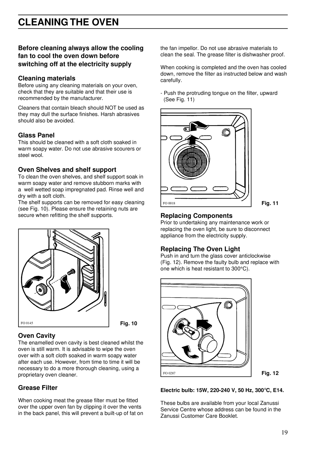 Zanussi ZDA 55 installation manual Cleaning the Oven 