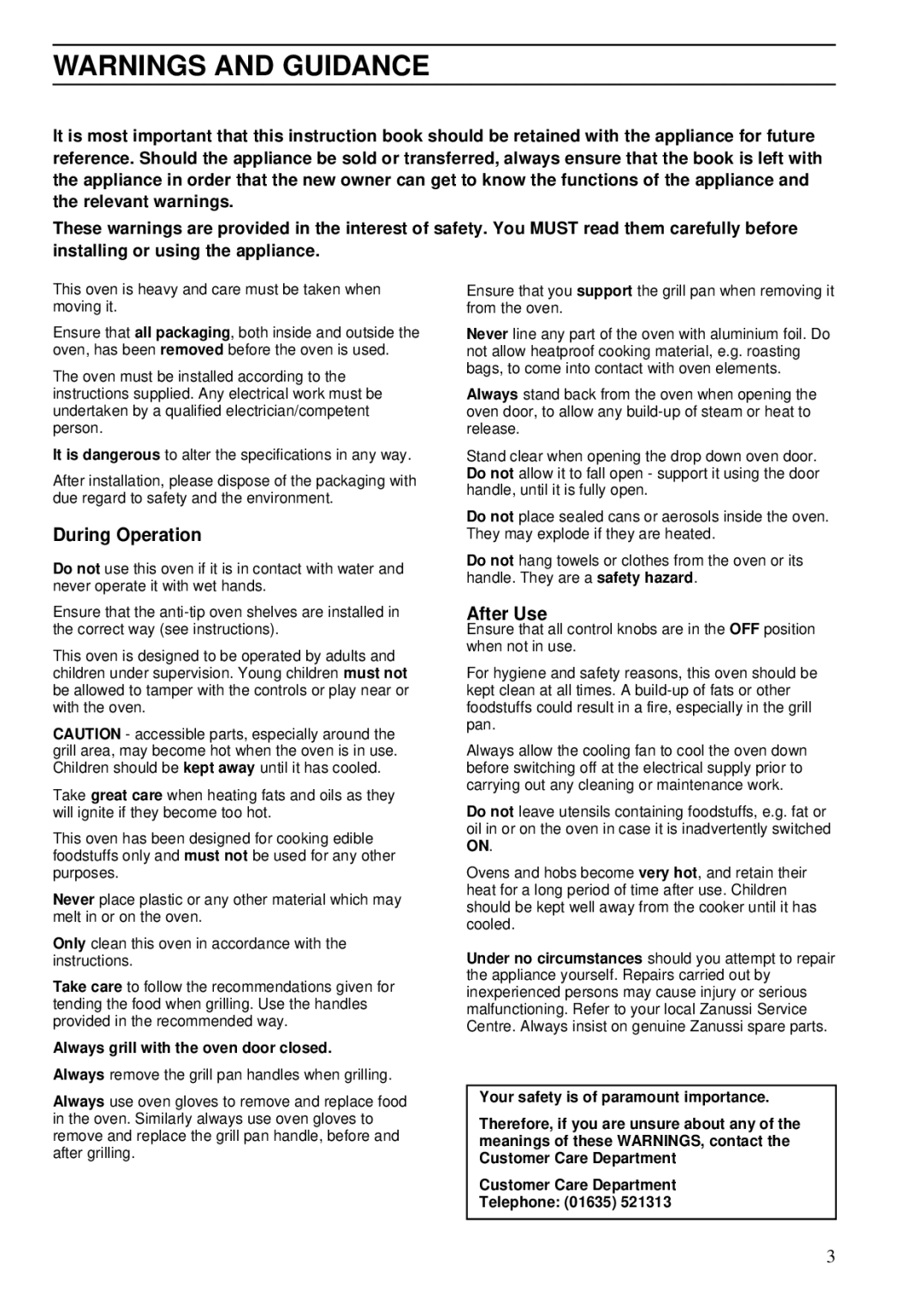 Zanussi ZDA 55 installation manual During Operation, After Use, Always grill with the oven door closed 