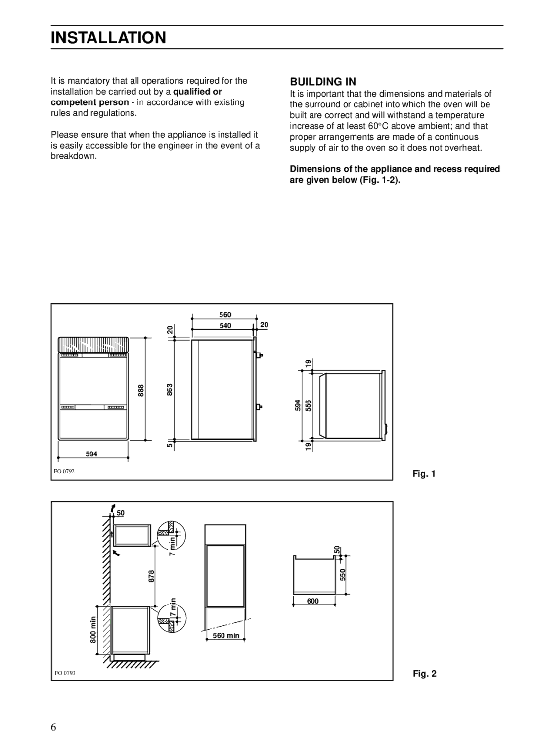 Zanussi ZDA 55 installation manual Installation, Building 