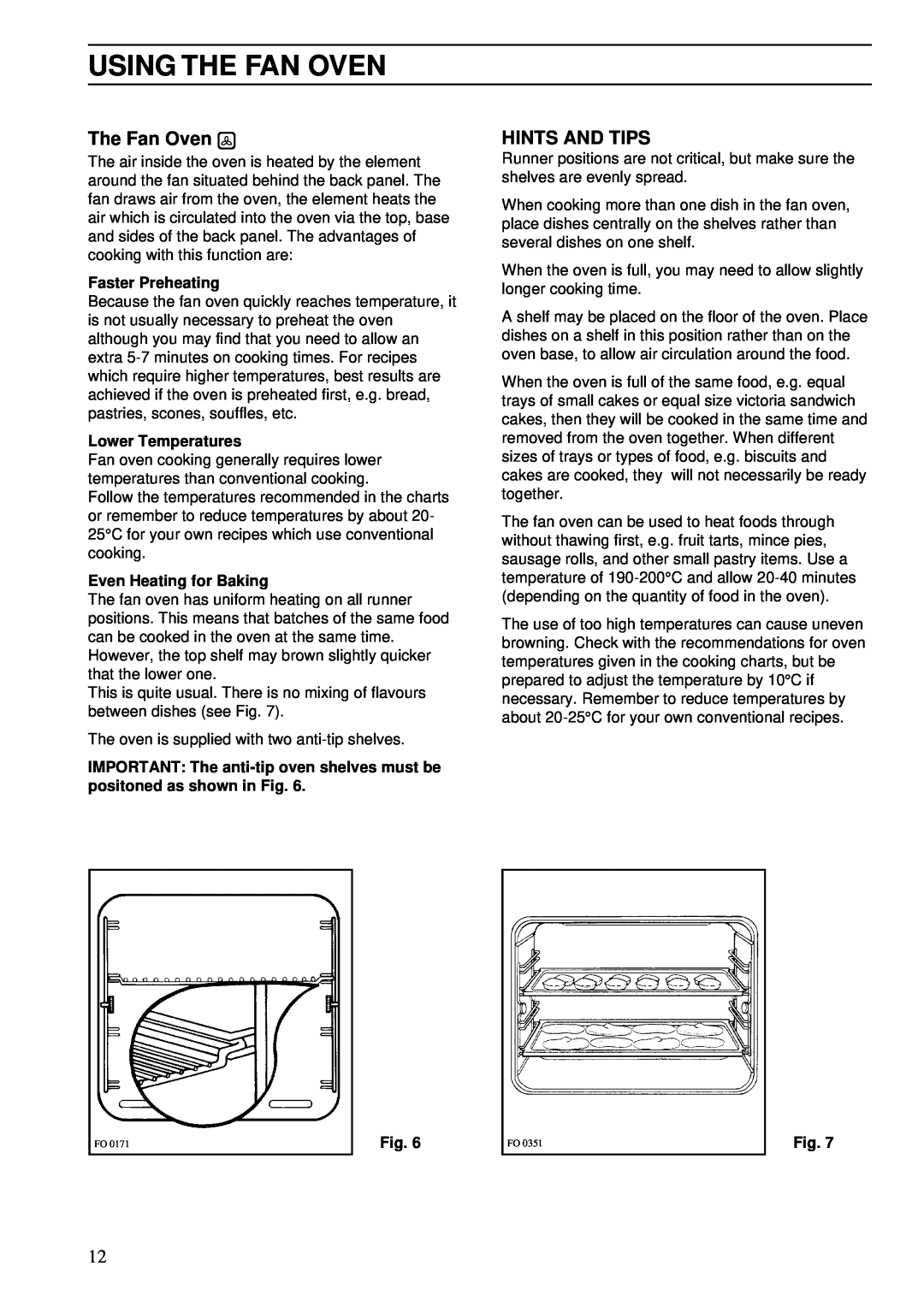 Zanussi ZDA 55 installation manual Using The Fan Oven, Hints And Tips 