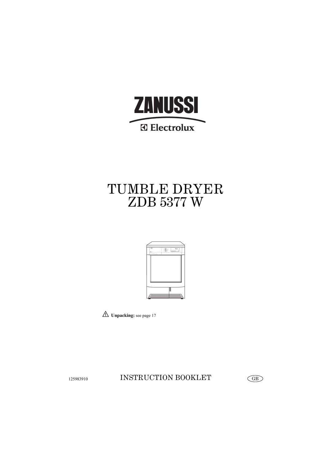 Zanussi ZDB 5377 W manual Tumble Dryer 