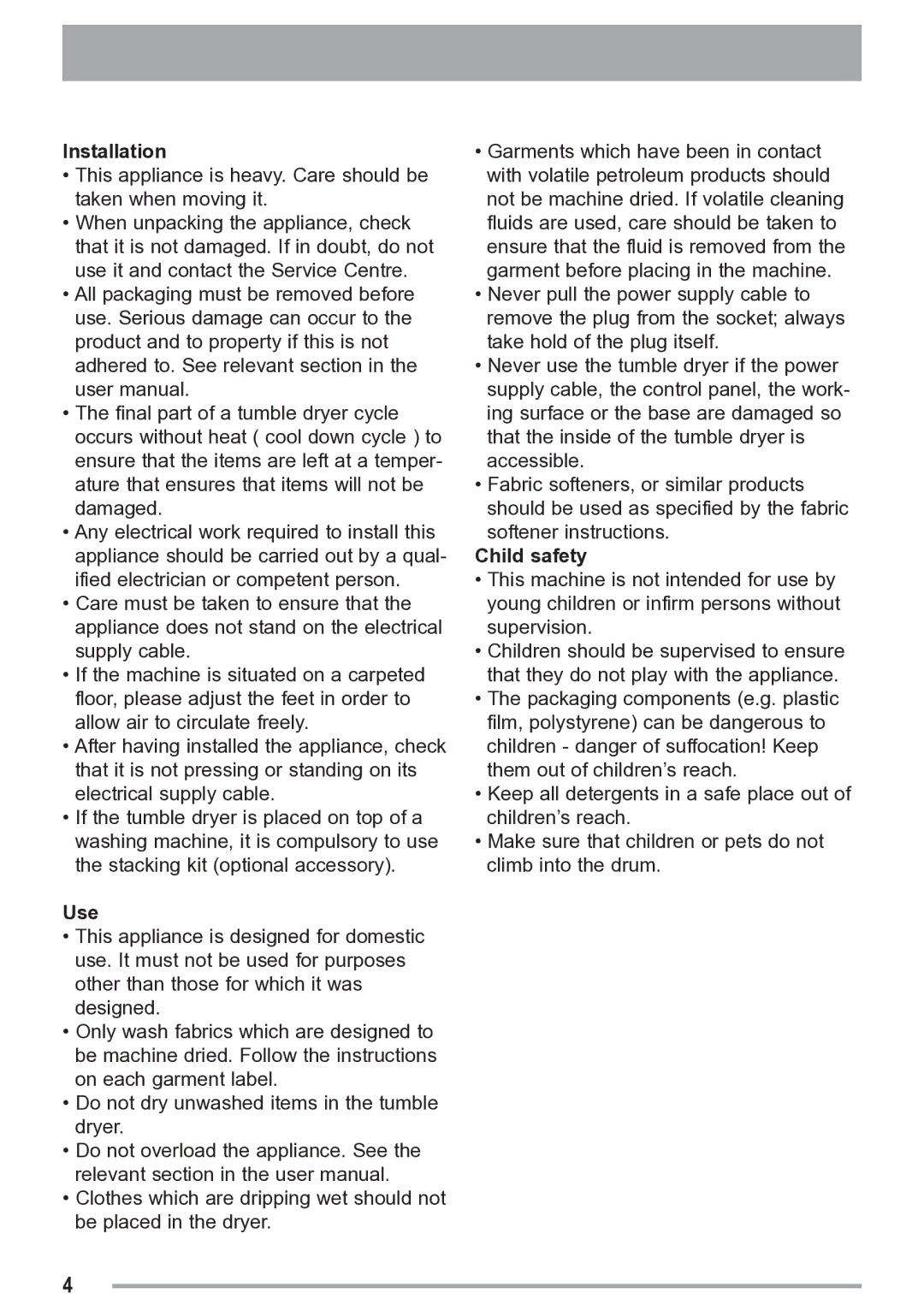 Zanussi ZDC 47100 S user manual Installation 