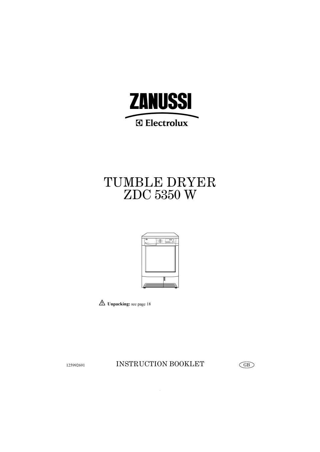 Zanussi ZDC 5350 W manual Tumble Dryer 