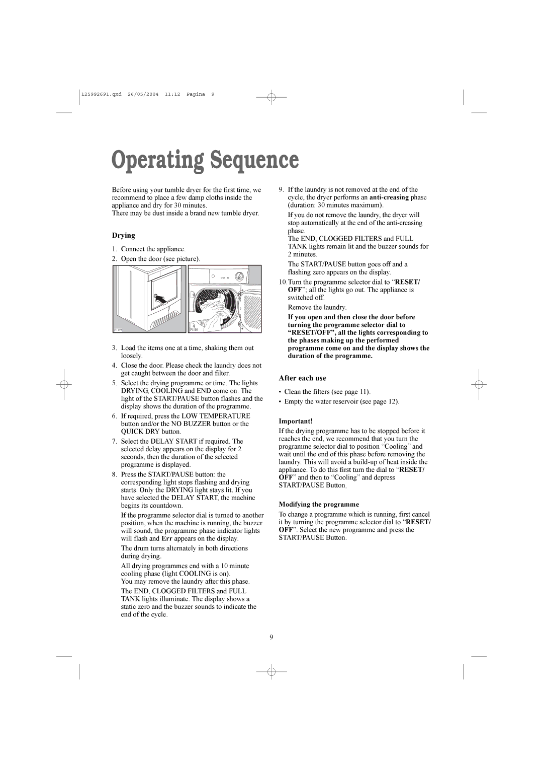 Zanussi ZDC 5350 W manual Operating Sequence, Modifying the programme 