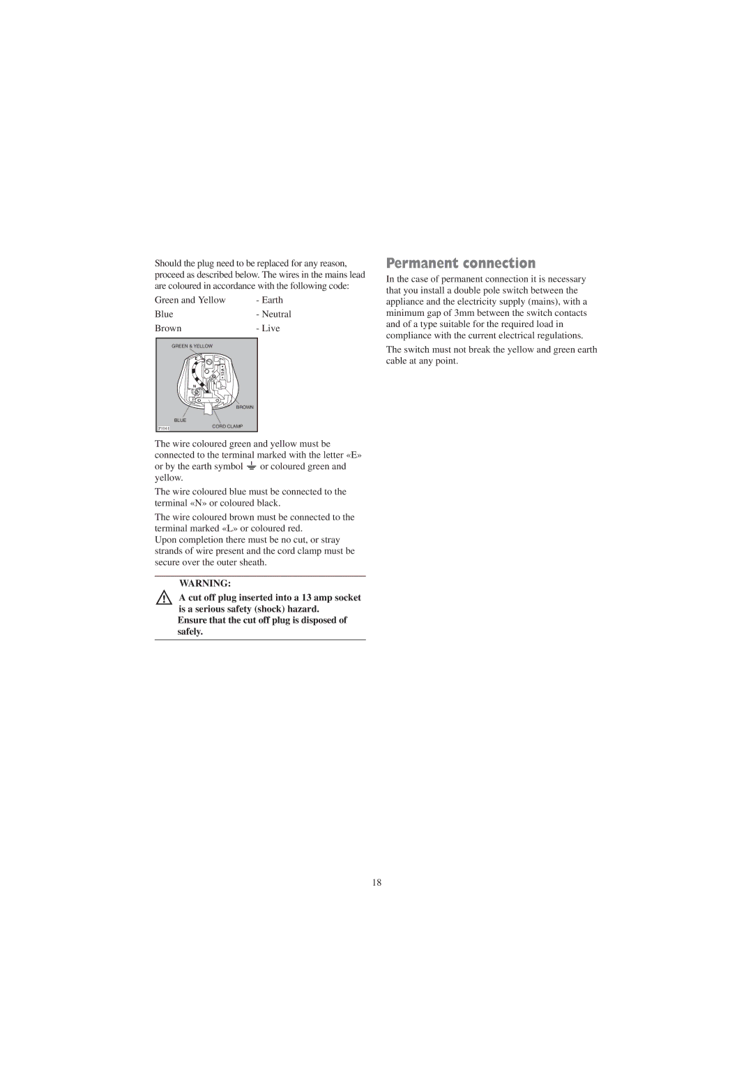 Zanussi ZDC 5370 W manual Permanent connection 