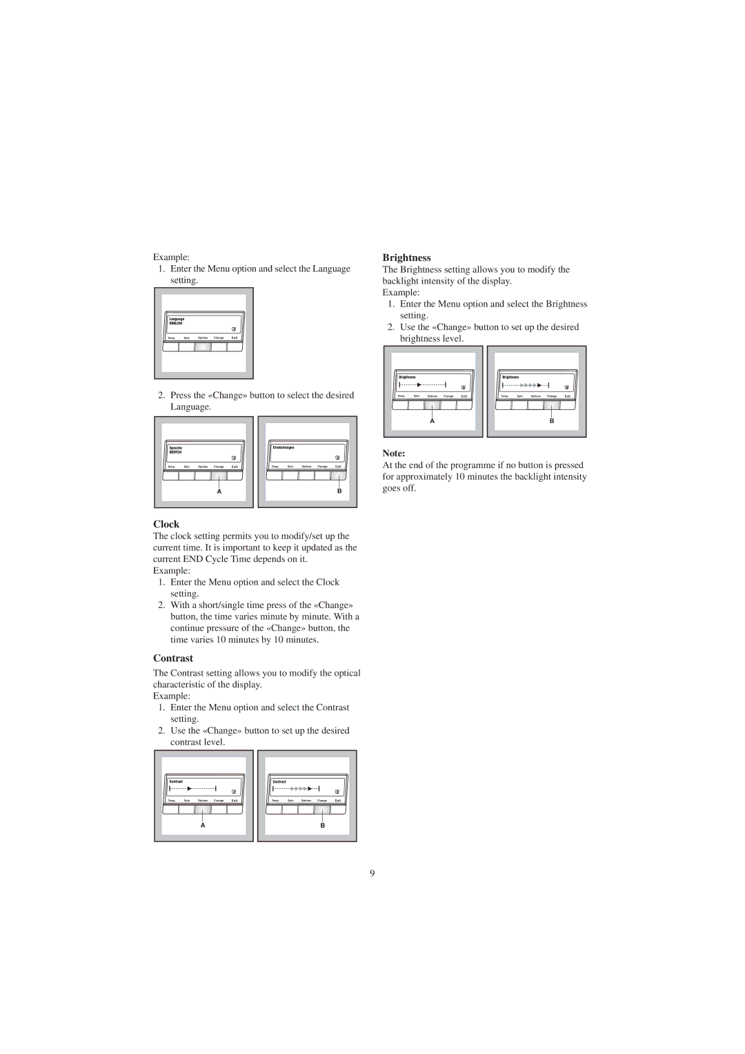 Zanussi ZDC 5375 W manual Brightness, Clock, Contrast 