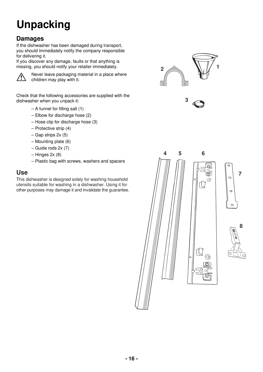 Zanussi ZDC 5465 manual Unpacking, Damages, Use 