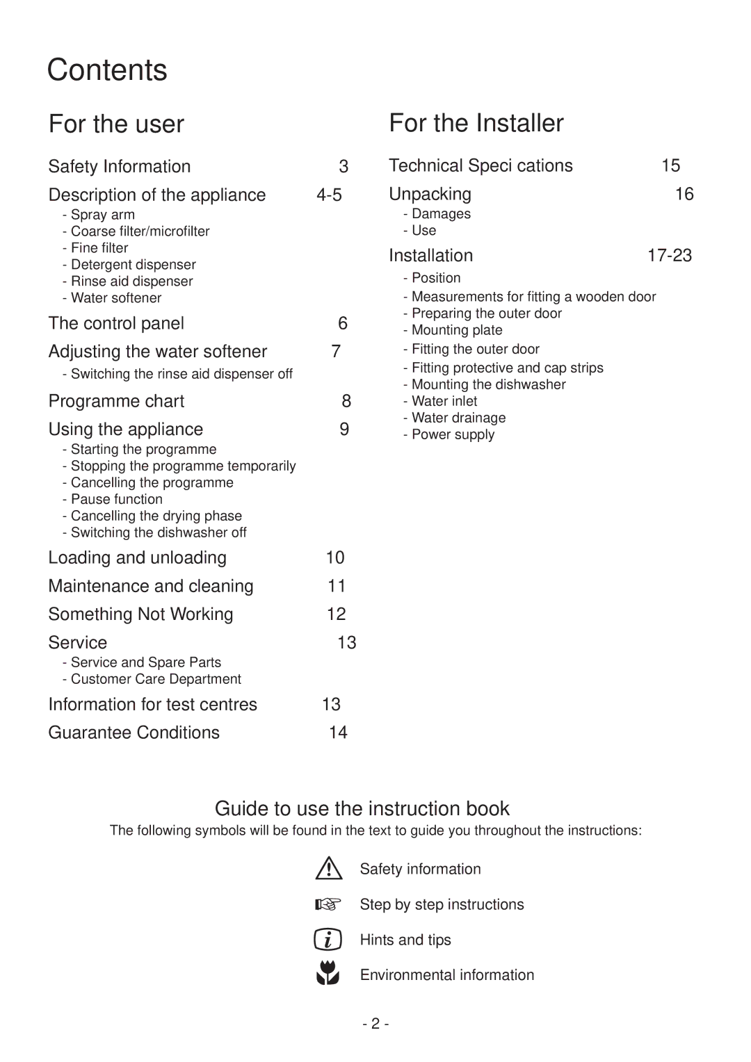 Zanussi ZDC 5465 manual Contents 