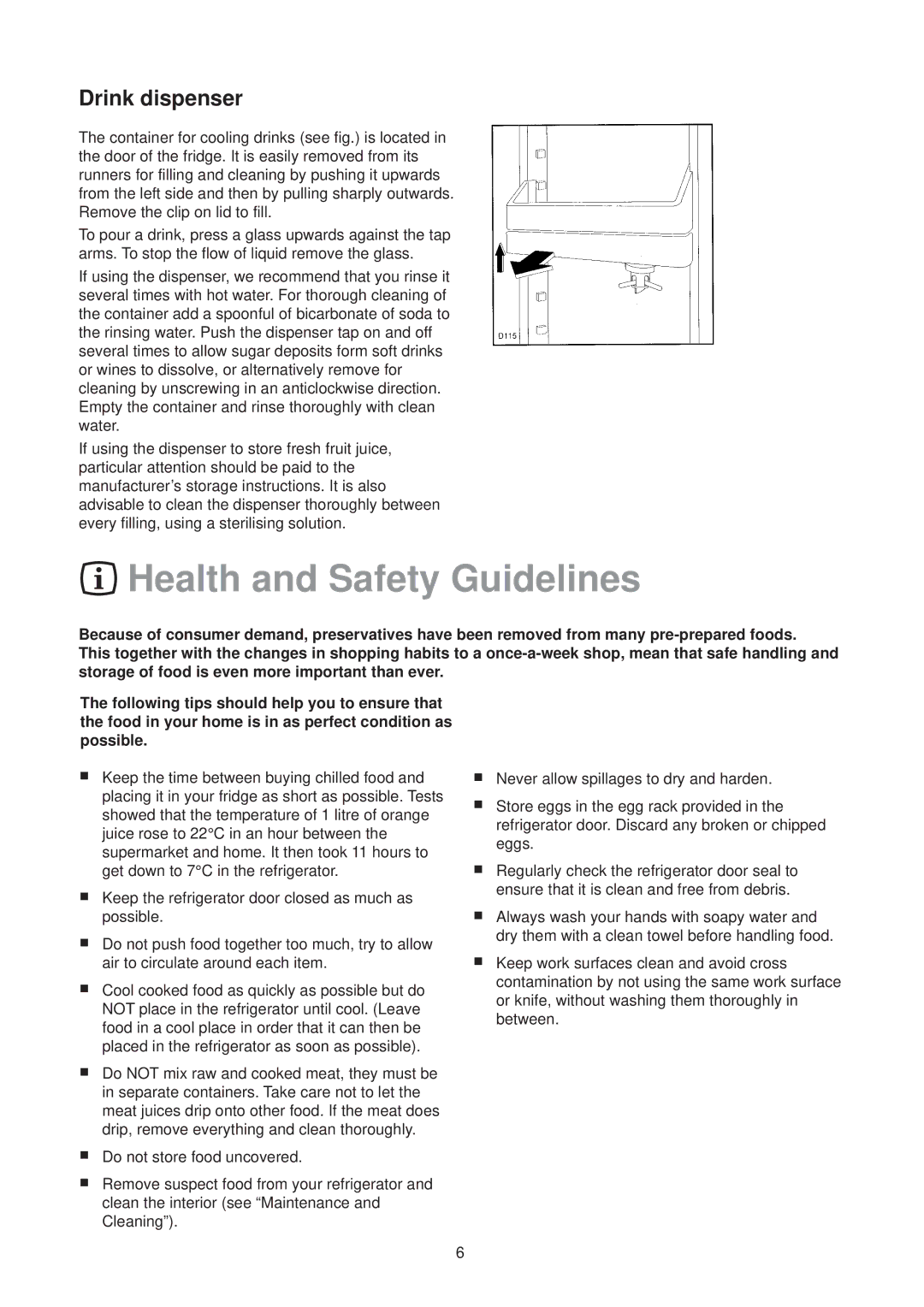 Zanussi ZDC 57 L, ZI 7165 manual Health and Safety Guidelines, Drink dispenser 