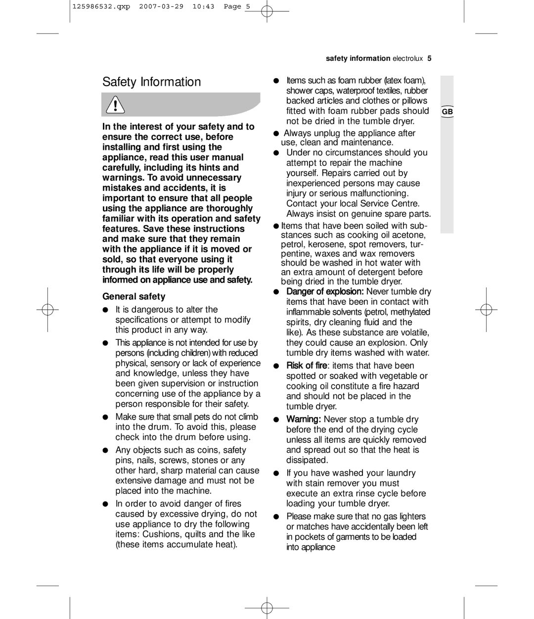 Zanussi ZDC 67550W user manual Safety Information, General safety 