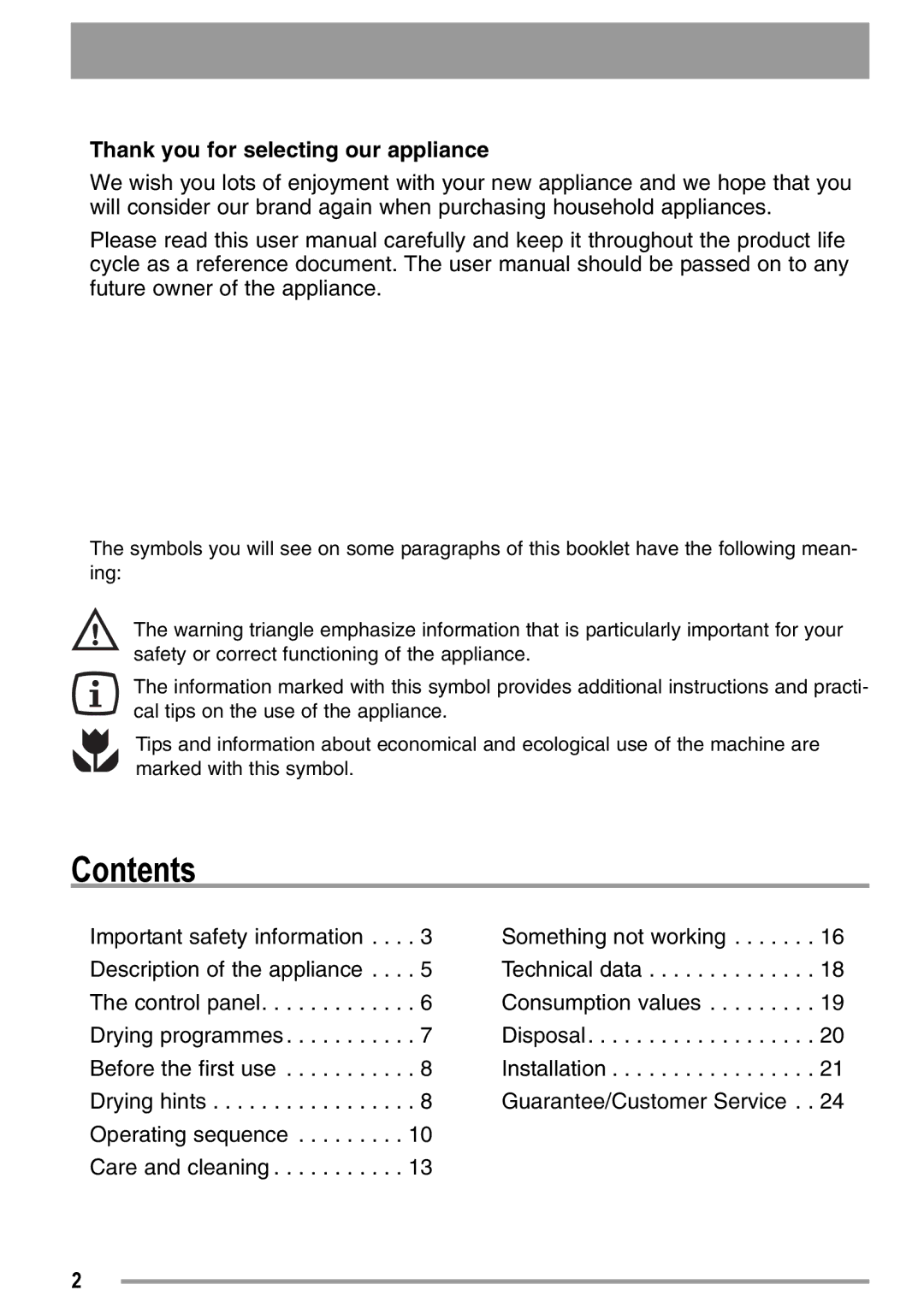 Zanussi ZDC37100W user manual Contents 