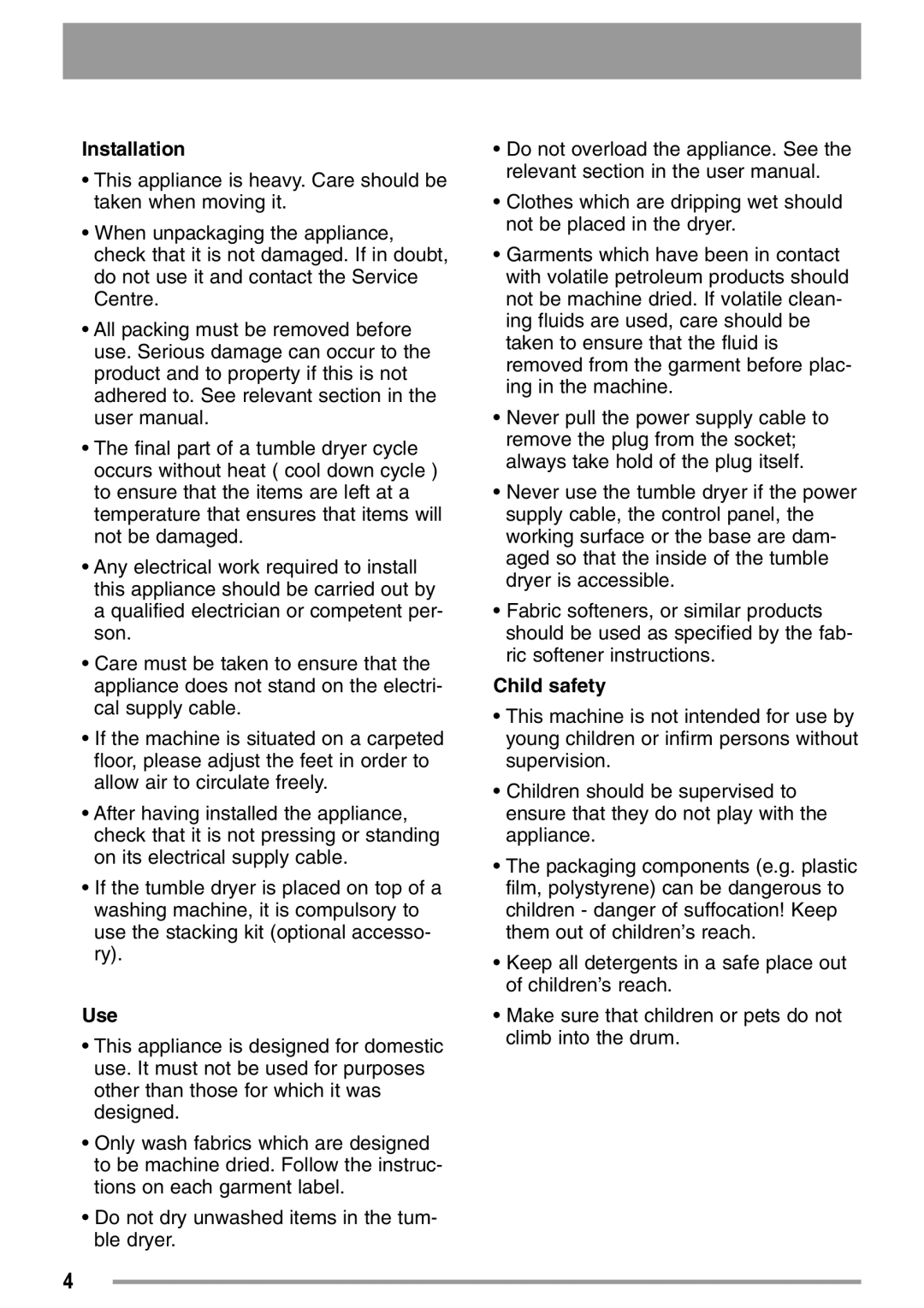 Zanussi ZDC37100W user manual Installation 