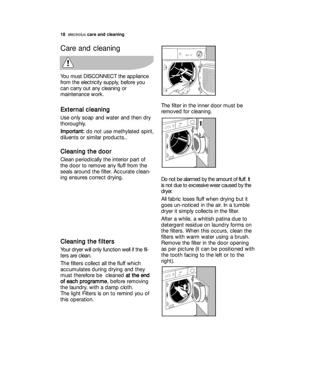 Zanussi ZDE 57140W user manual Care and cleaning, External cleaning 