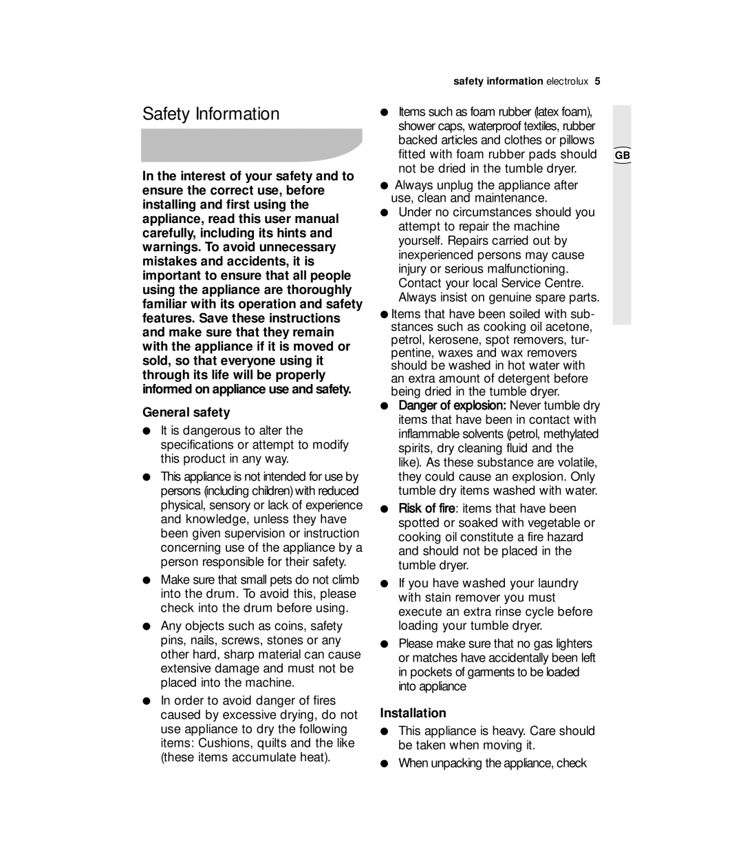 Zanussi ZDE 57140W user manual Safety Information, General safety, Installation 