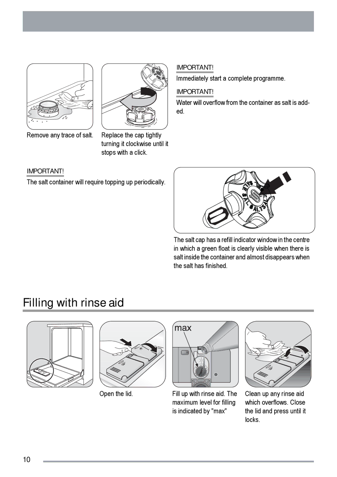 Zanussi ZDF 131 manual Filling with rinse aid 