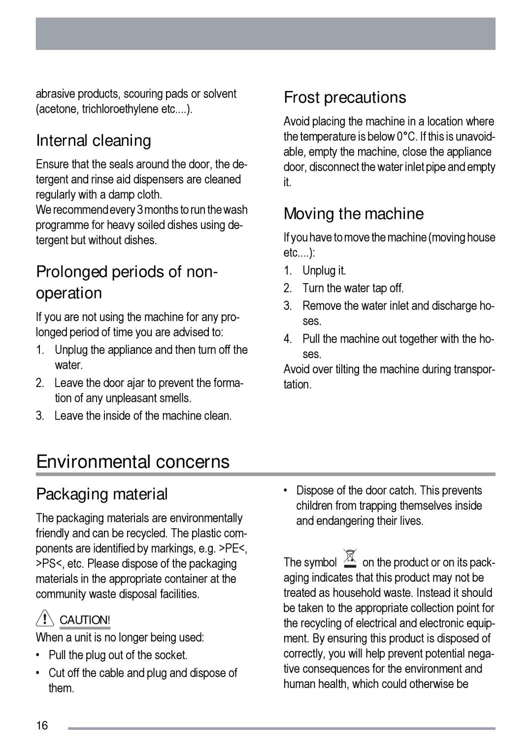 Zanussi ZDF 131 manual Environmental concerns 