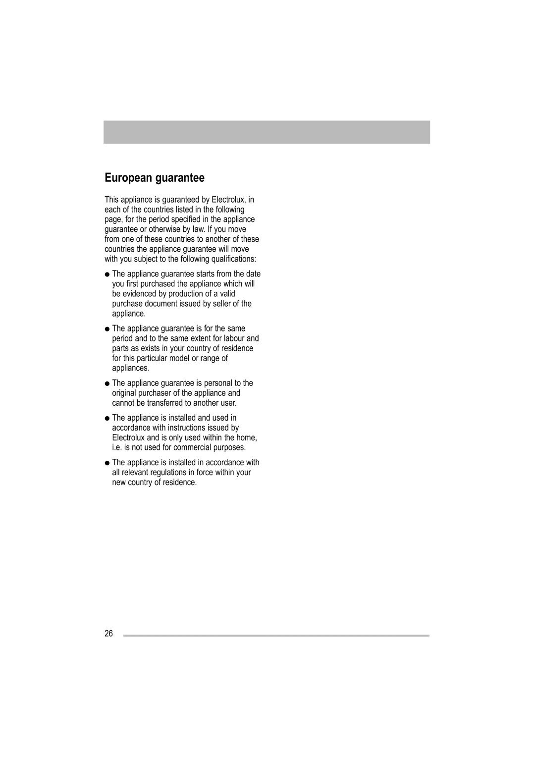 Zanussi ZDF 221 user manual European guarantee 