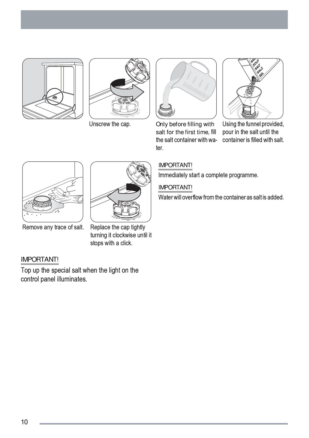 Zanussi ZDF 222 manual Only before filling with 