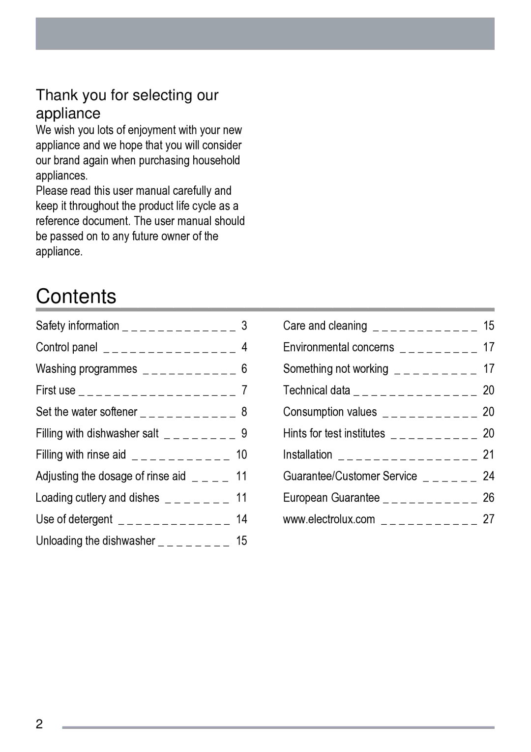 Zanussi ZDF 222 manual Contents 