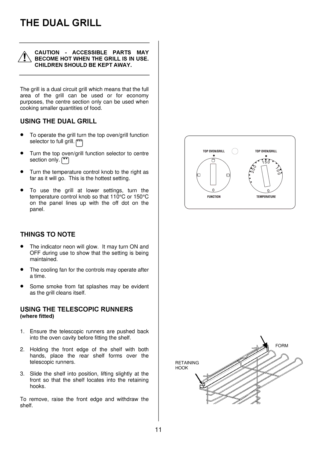 Zanussi ZDF 290 manual Using the Dual Grill, Using the Telescopic Runners, Where fitted 