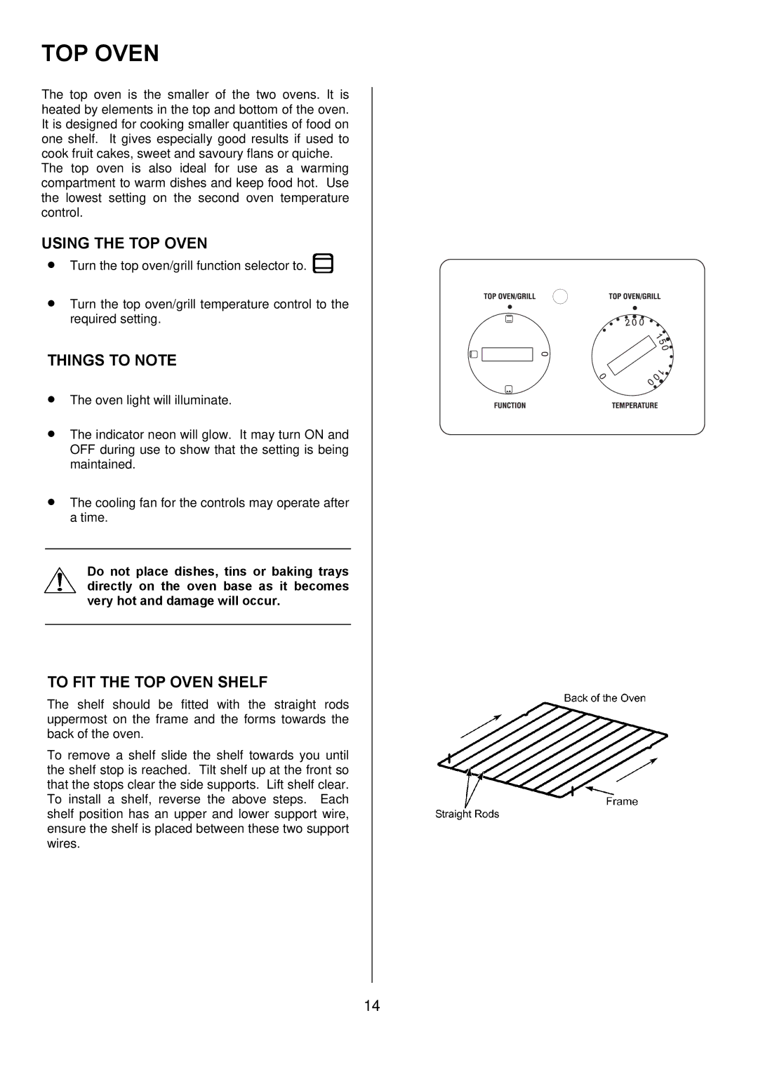 Zanussi ZDF 290 manual Using the TOP Oven, To FIT the TOP Oven Shelf 