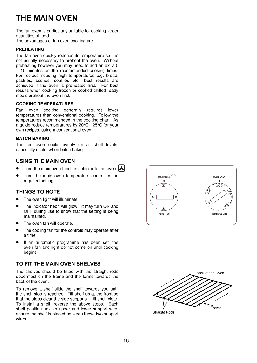 Zanussi ZDF 290 manual Using the Main Oven, To FIT the Main Oven Shelves 